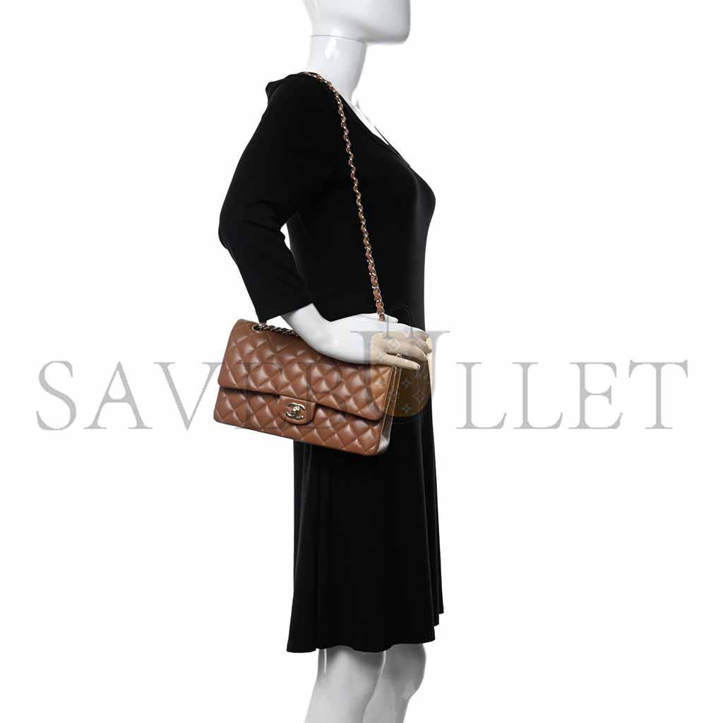 Ch*el lambskin quilted medium double flap brown as1112 (25.5*15.5*6.5cm)
